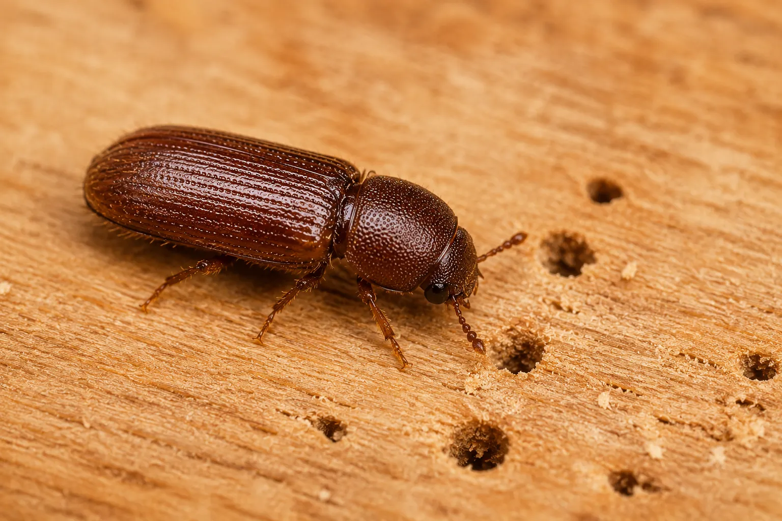 Common furniture beetle, the most widespread wood borer species