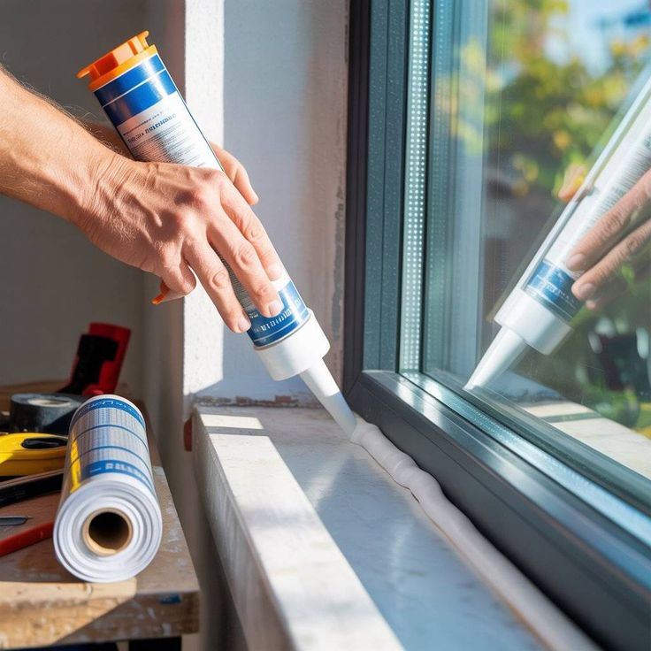 Technician sealing gaps around a door frame to prevent scorpion entry