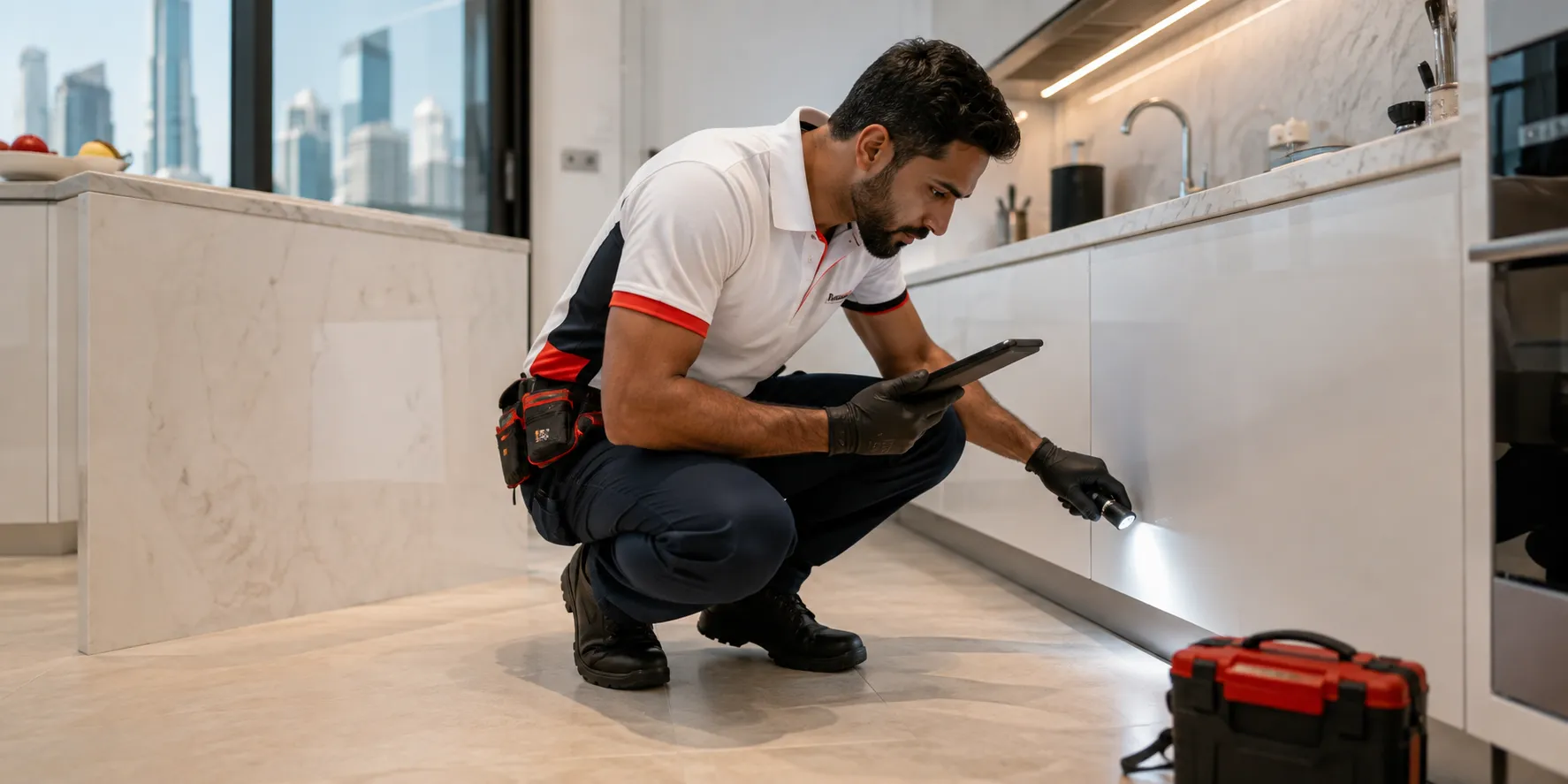 Professional pest control technician on-site in Dubai