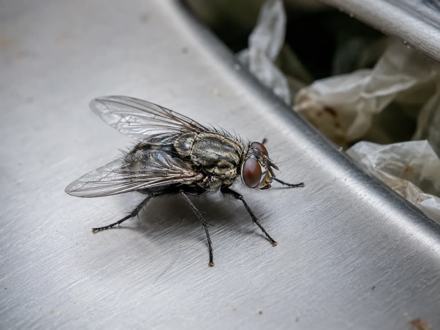 Housefly on kitchen surface
